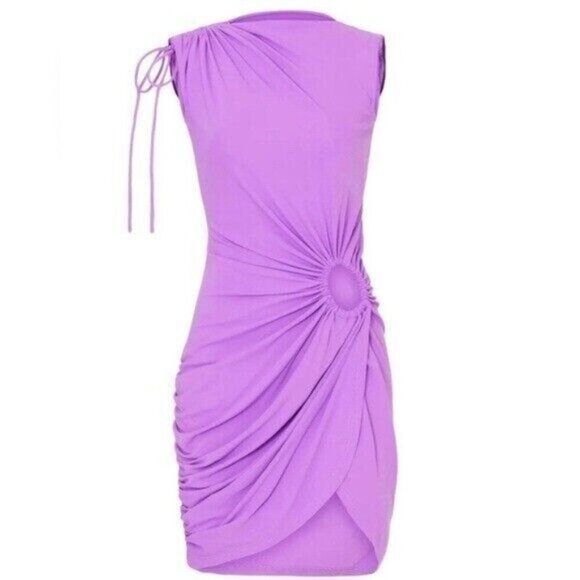 MONSE Sleeveless Keyhole Detail Draped Dress Stretch Purple Mini Designer Sz 0 • - Picture 3 of 13